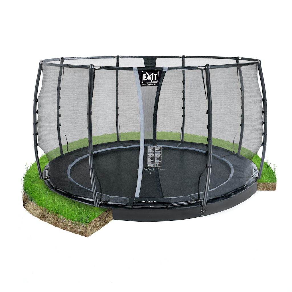 EXIT Dynamic groundlevel trampoline ¿366cm met veiligheidsnet- zwart