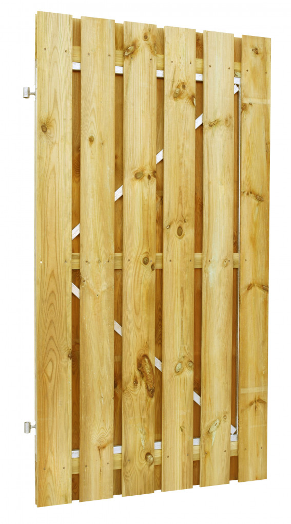 porte en planches | Bois de pin | rabot&eacute; | cadre en acier r&eacute;glable | 100 x 190 cm | droite | vert impr&eacute;gn&eacute;