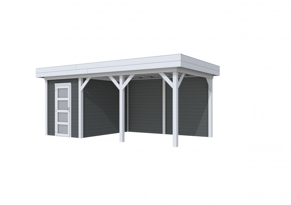 Maisons de jardin | feu | Busard Topvision, 200 x 300 | auvent 400 cm | murs anthracite | pi&egrave;tement gris clair