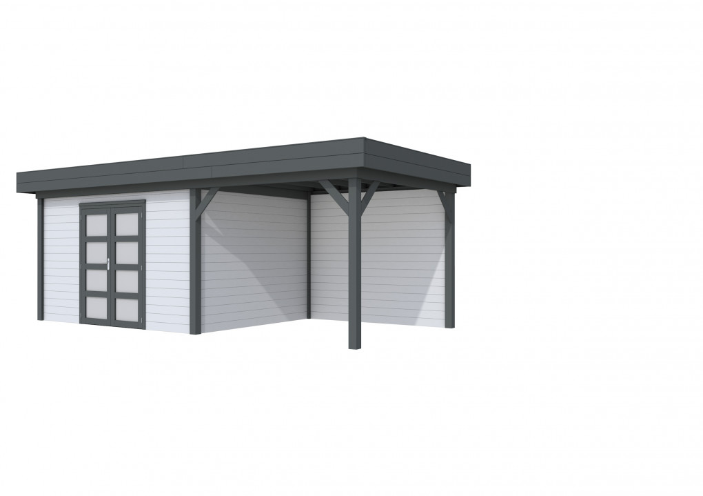 Maisons de jardin | feu | Pintade Topvision, 400 x 300 cm | auvent 300 cm | murs gris clair | anthracite de base