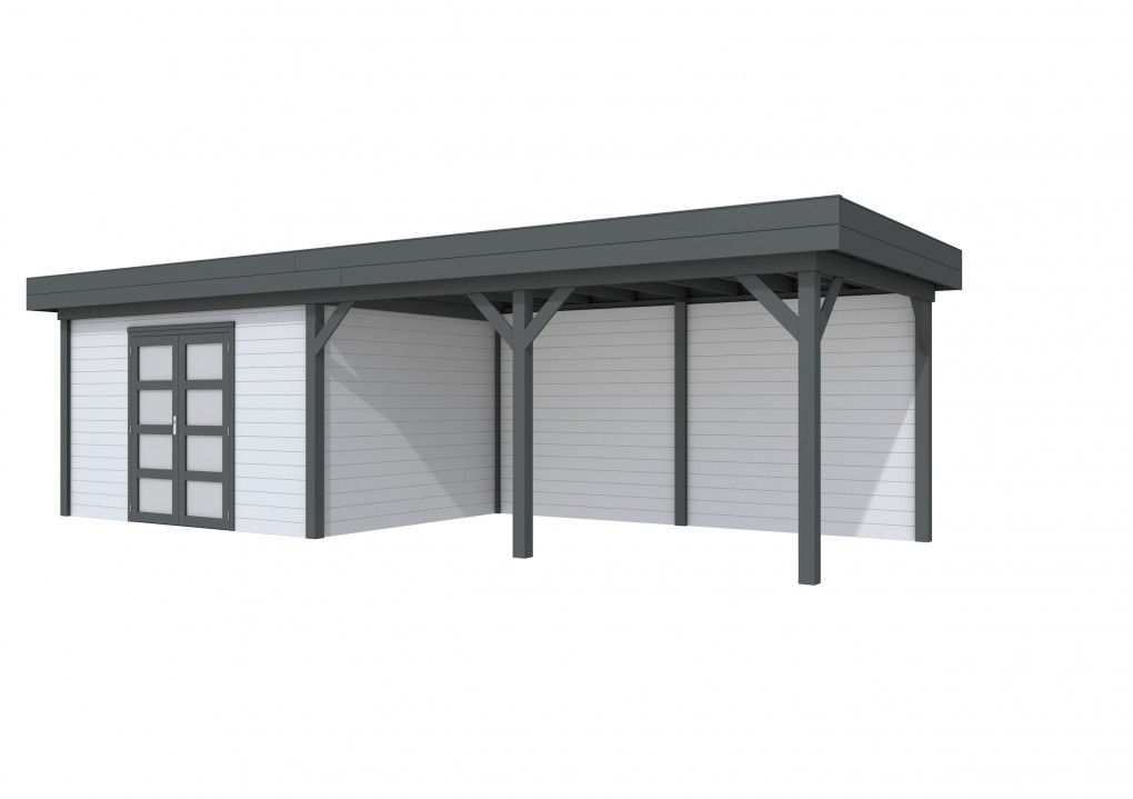 Maisons de jardin | feu | Pintade Topvision, 400 x 300 cm | auvent 500 cm | murs gris clair | anthracite de base