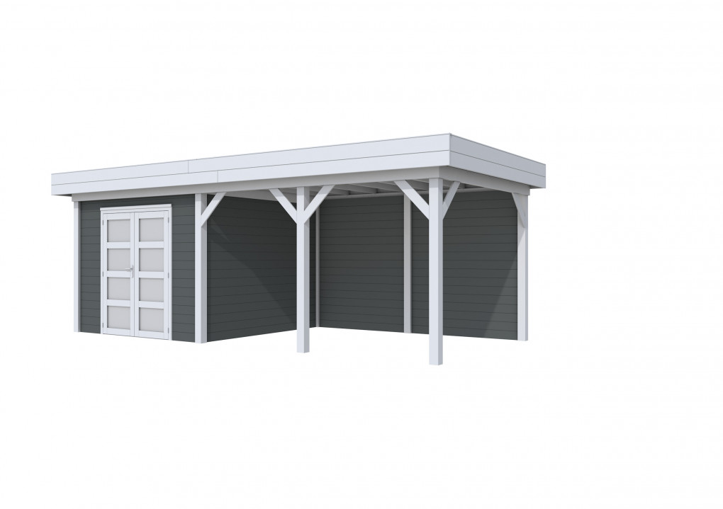 Maisons de jardin | feu | Chouette hulotte Topvision, 300 x 300 | auvent 400 cm | murs anthracite | pi&egrave;tement gris clair
