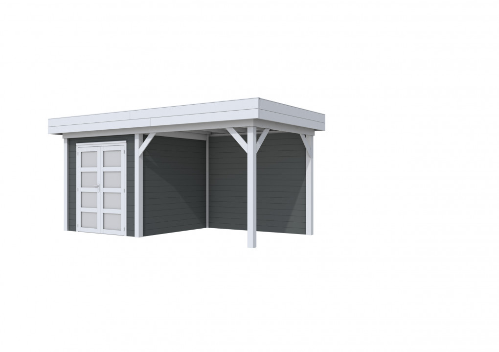 Maisons de jardin | feu | Topvision Kolibri, 250 x 250 cm | auvent 300 cm | murs anthracite | pi&egrave;tement gris clair