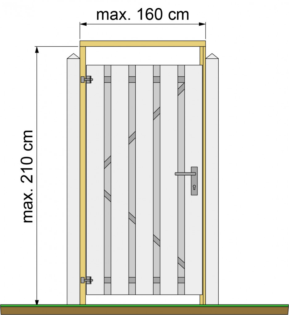 Huisserie de porte de jardin| Pin avec latte d'arr&ecirc;t | rabot&eacute; | 160 x 210 cm | droite | vert impr&eacute;gn&eacute;