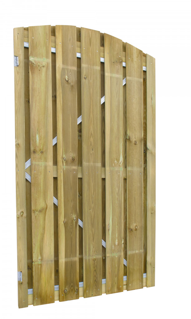 Porte en planches | Pin | Plan&eacute; | cadre en acier r&eacute;glable | 100 x 172/179 cm | dans le sens antihoraire | vert impr&eacute;gn&eacute;