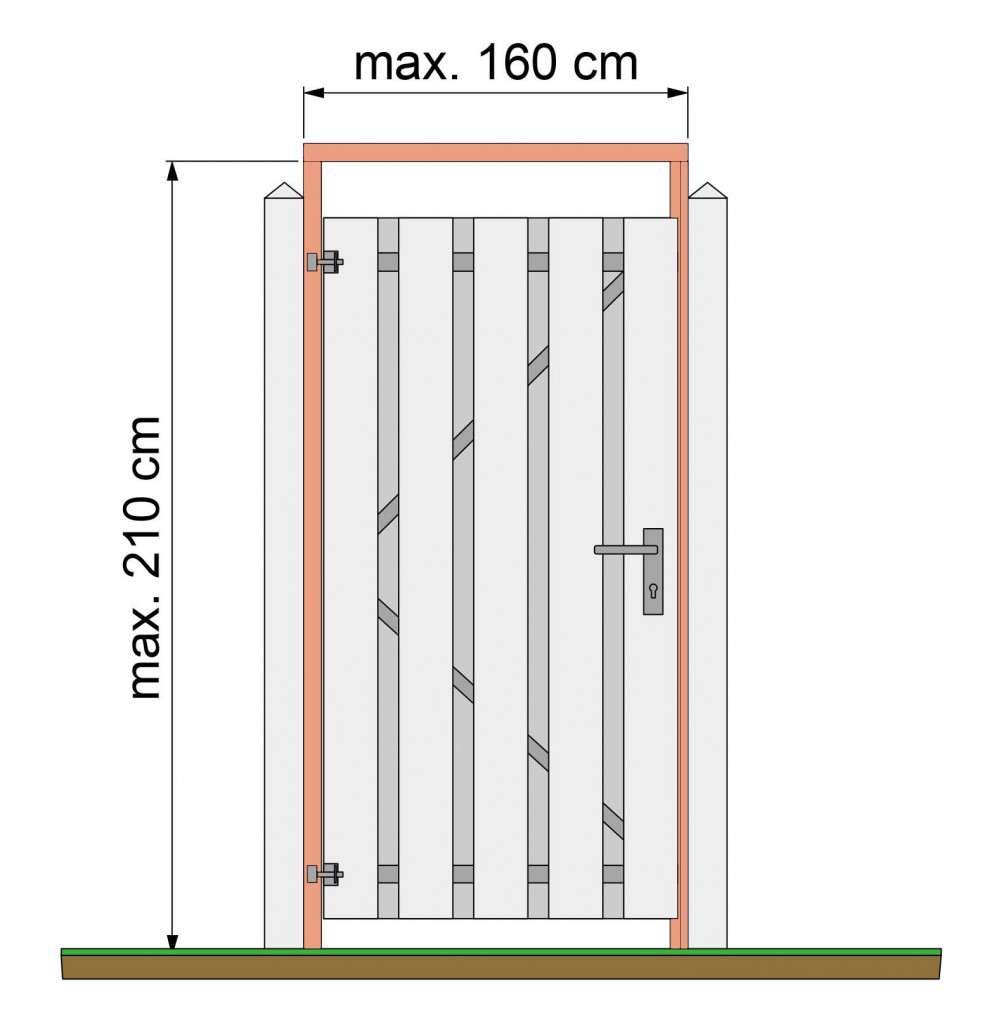 Cadre de porte de jardin | Douglas | Plan&eacute; | Avec lamelle d'arr&ecirc;t, largeur maximale 160 cm | 160 x 210 cm | Droit | non trait&eacute;