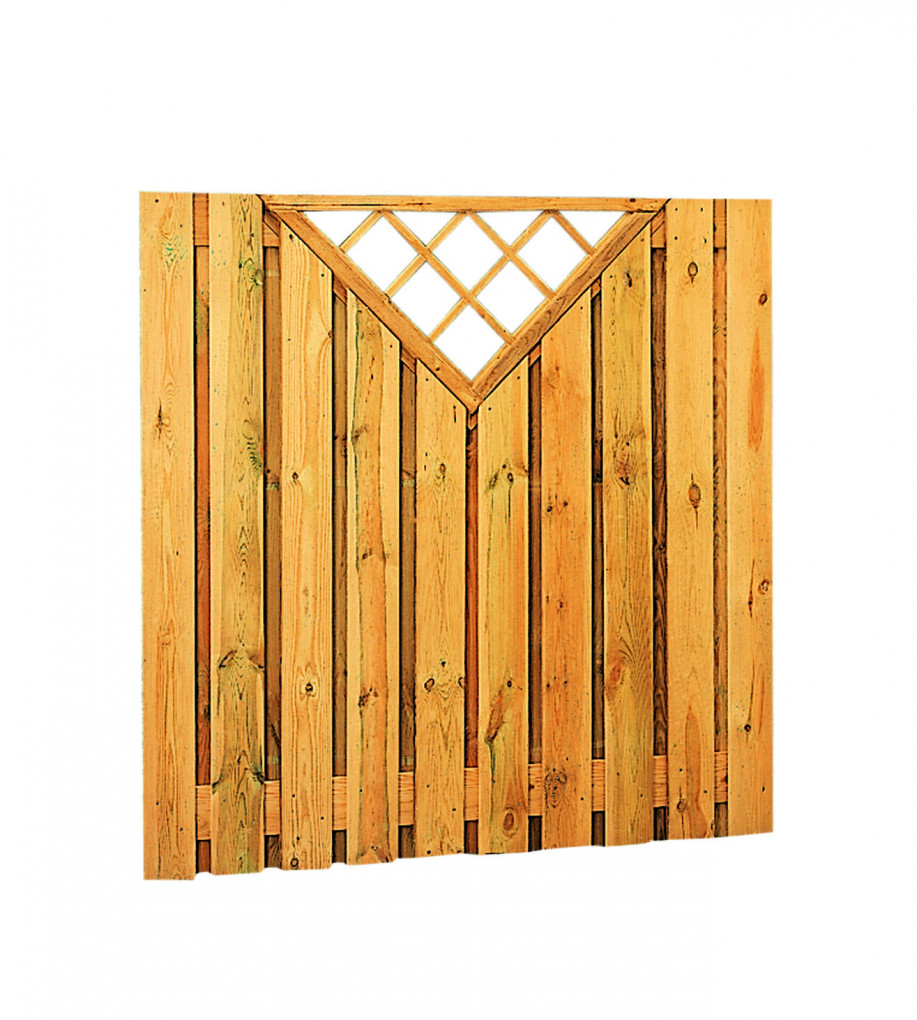 Grenen geschaafd plankenscherm 21-planks 17 mm, 180 x 180 cm, verticaal recht met trellis, groen geïmpregneerd