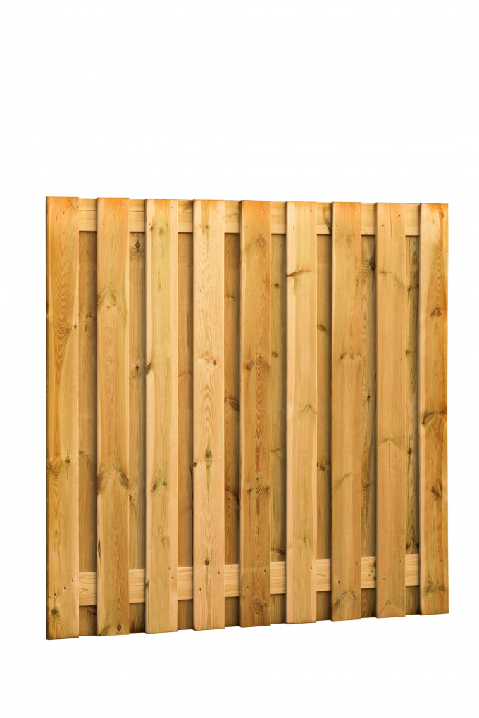Plankenscherm | Grenen hout | geschaafd | 19 planken van 15 mm | 180 x 180 cm | verticaal recht | groen geïmpregneerd