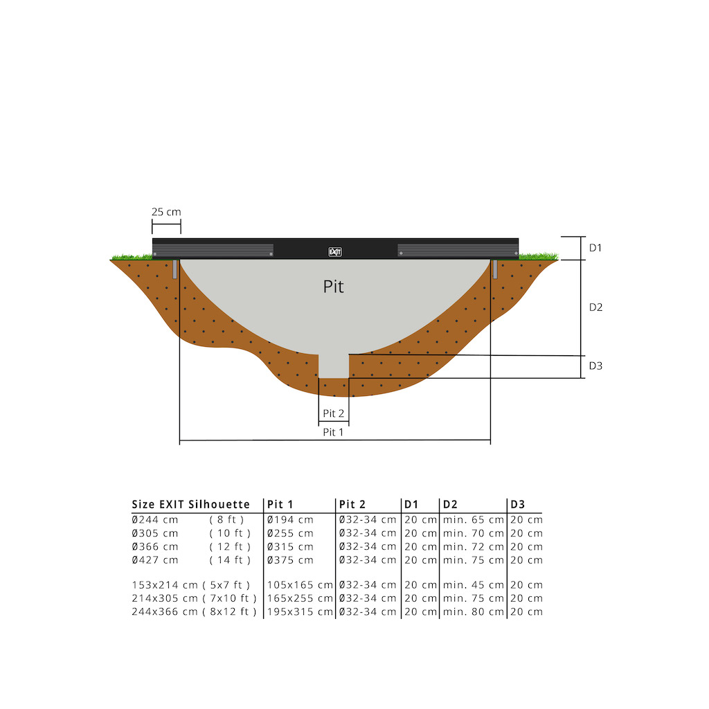 Trampoline enterré EXIT Silhouette 214x305cm avec filet de sécurité - noir