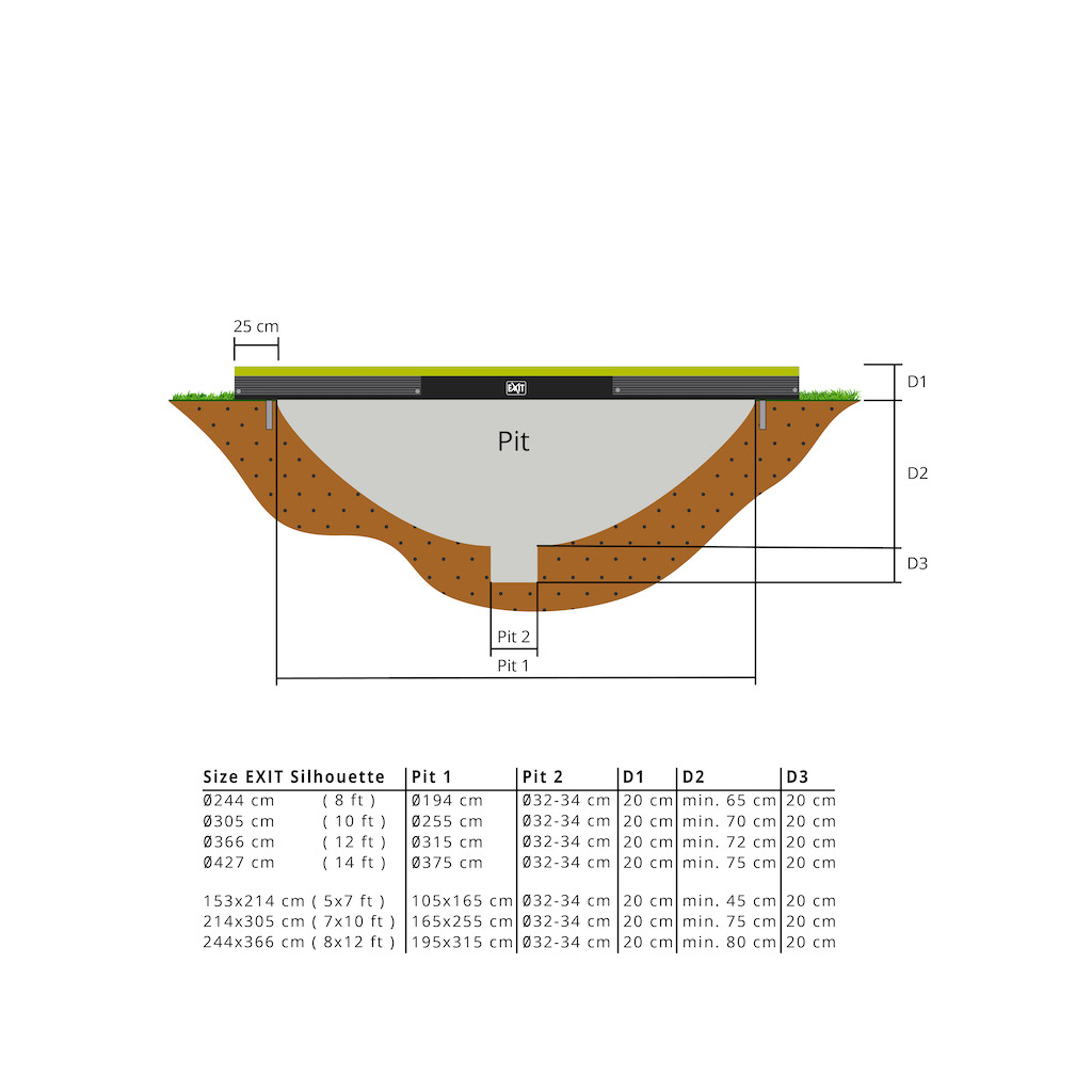 EXIT Silhouette trampoline enterré 214x305cm avec filet de sécurité - vert