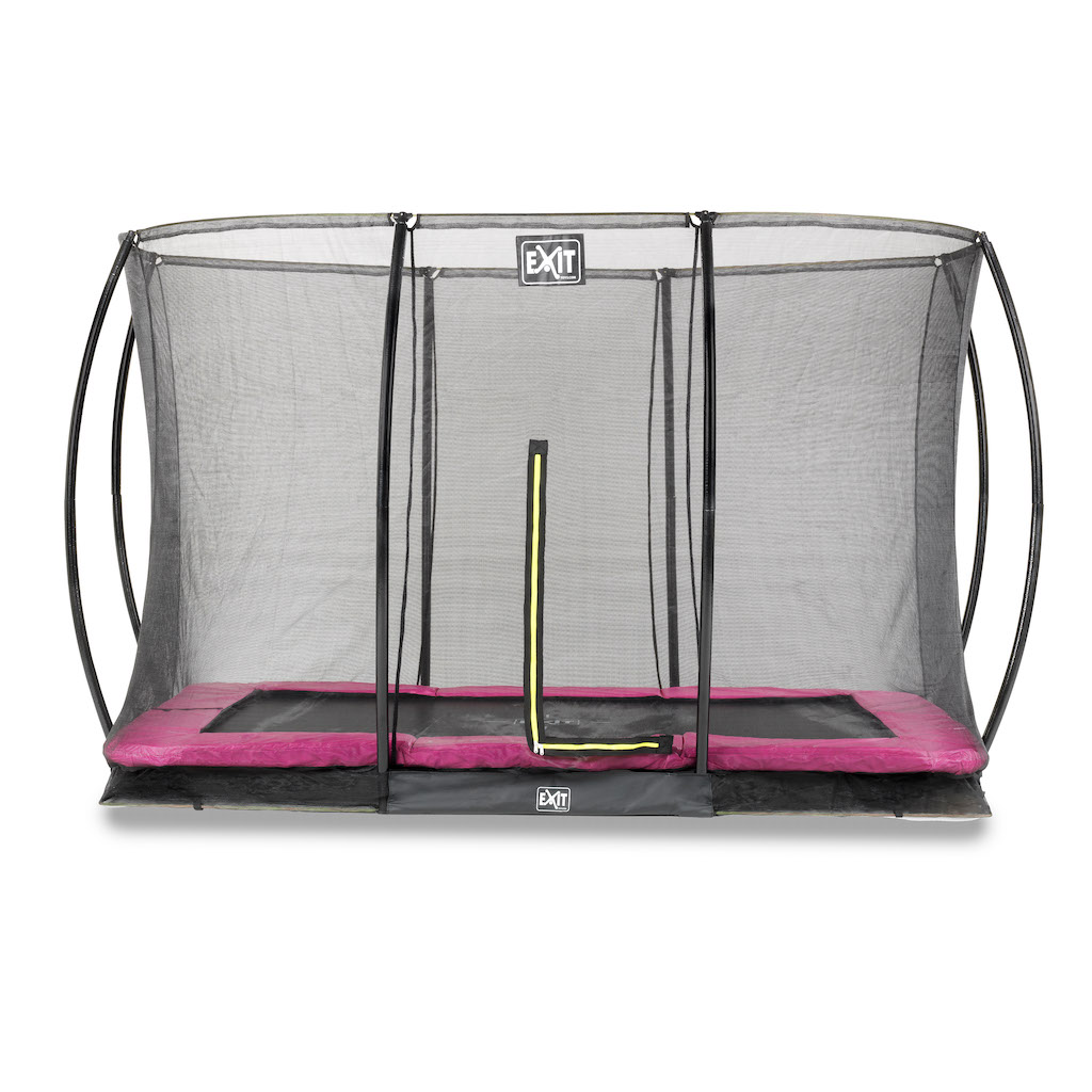 Trampoline de sol EXIT Silhouette 244x366cm avec filet de s&eacute;curit&eacute; - rose
