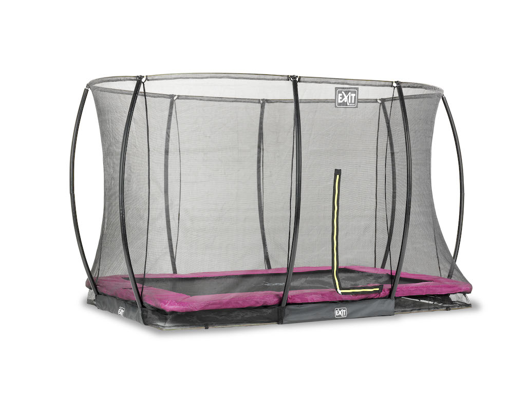 Trampoline de sol EXIT Silhouette 244x366cm avec filet de s&eacute;curit&eacute; - rose