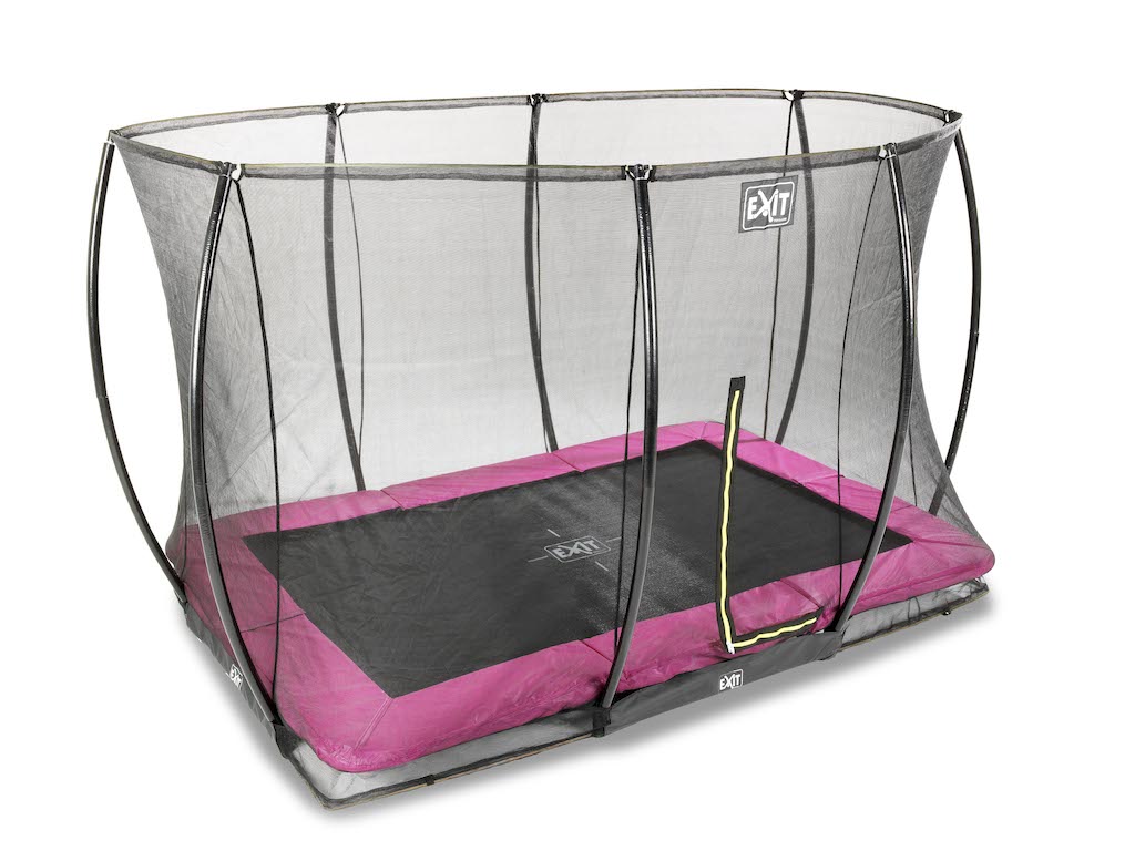 Trampoline de sol EXIT Silhouette 244x366cm avec filet de s&eacute;curit&eacute; - rose