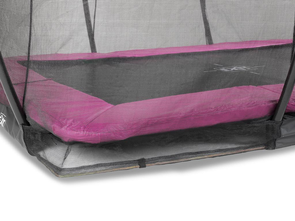 Trampoline de sol EXIT Silhouette 244x366cm avec filet de s&eacute;curit&eacute; - rose