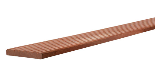 <BIG> <B> Platelage profil&eacute; en bois dur, 1 profil lat&eacute;ral, 1 c&ocirc;t&eacute; lisse, 2,5 x 14,5 x 305 cm. </B> </BIG>