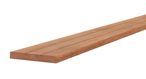 <BIG> <B> Platelage profil&eacute; en bois dur, 1 rainure en V lat&eacute;rale, 1 c&ocirc;t&eacute; lisse, 2,8 x 19 x 365 cm. </B> </BIG>