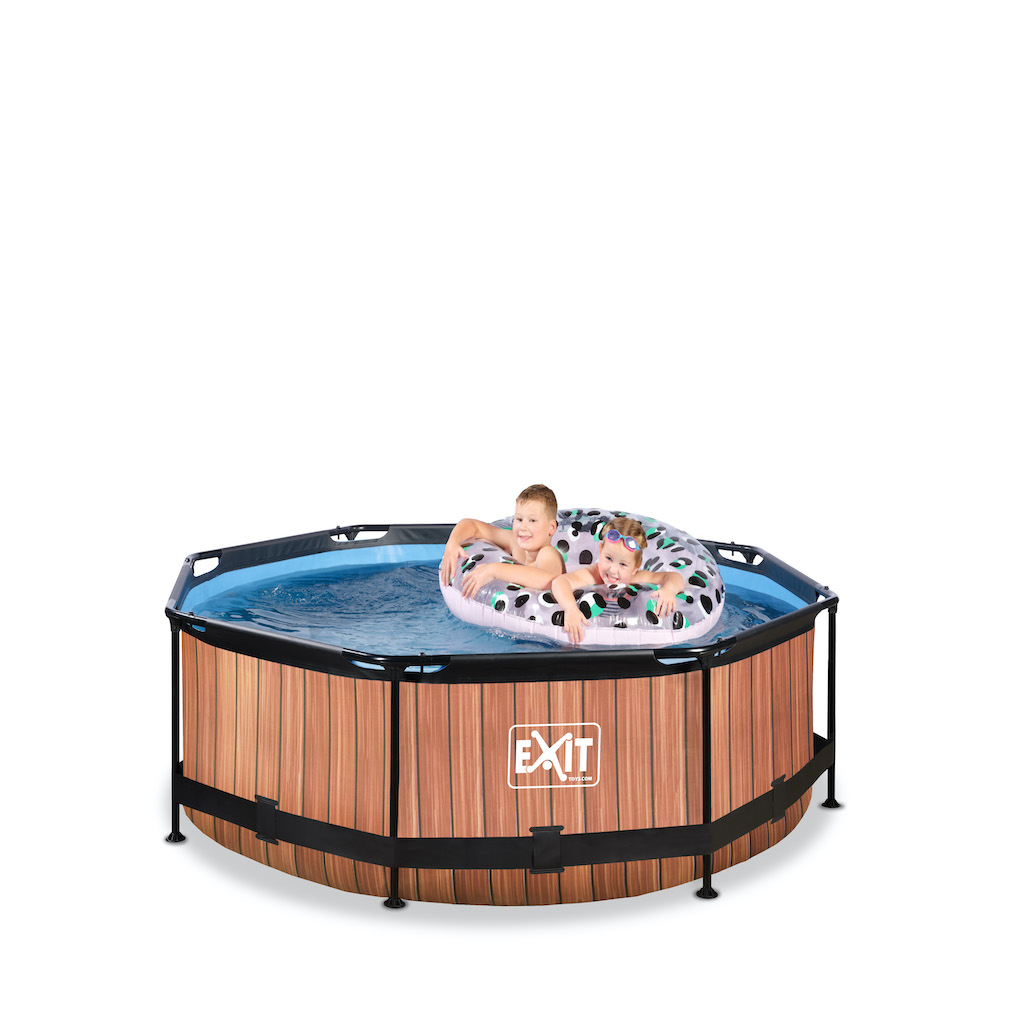EXIT Wood zwembad ø244x76cm met filterpomp - bruin