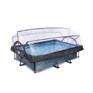 EXIT Stone pool 220x150x65cm avec auvent et pompe de filtration - gris