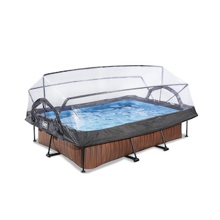 EXIT Piscine bois 220x150x65cm avec auvent et pompe filtrante - marron