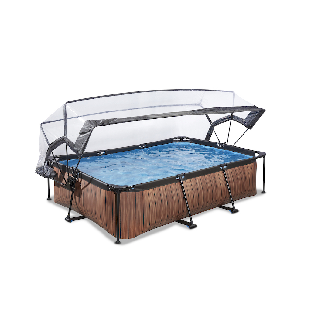 EXIT Piscine bois 220x150x65cm avec couverture et pompe de filtration - marron