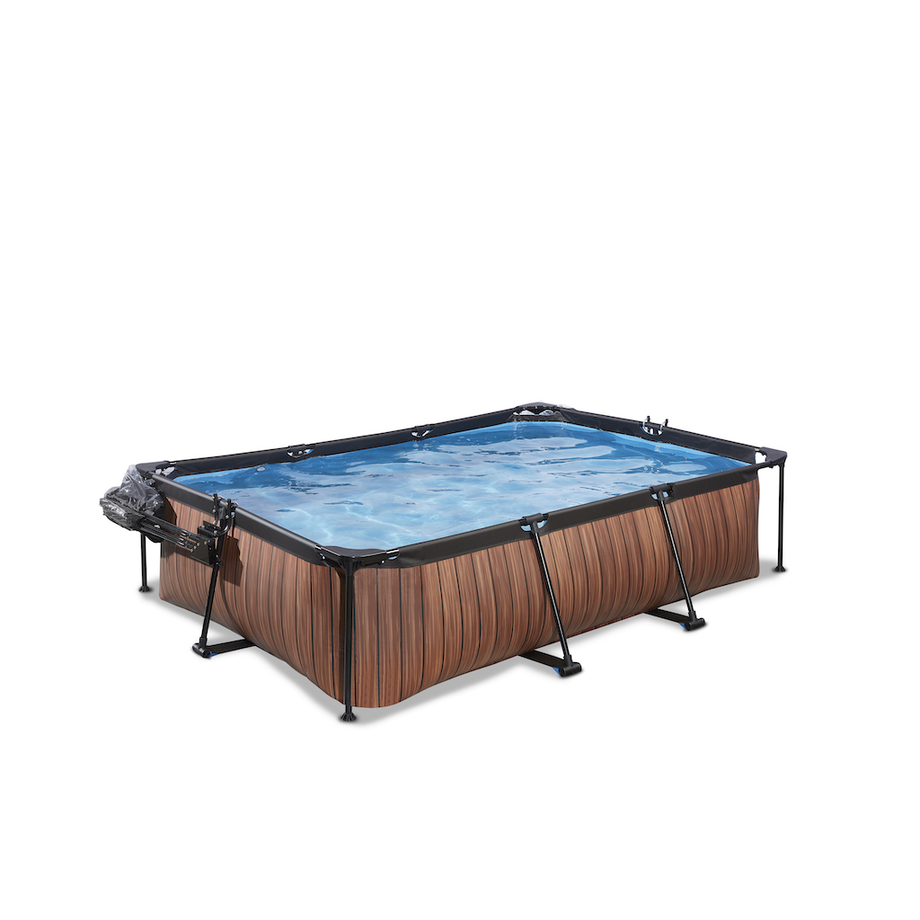 EXIT Piscine bois 220x150x65cm avec couverture et pompe de filtration - marron