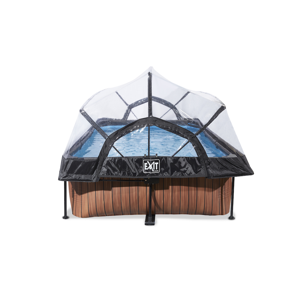 EXIT Piscine bois 220x150x65cm avec couverture et pompe de filtration - marron