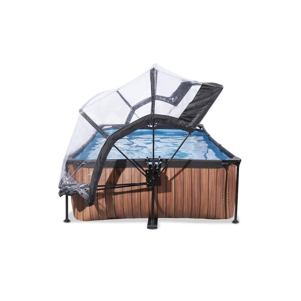 EXIT Wood zwembad 220x150x65cm met overkapping en filterpomp - bruin