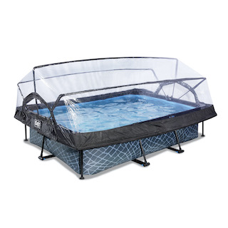 EXIT Stone pool 300x200x65cm avec couvercle et pompe de filtration - gris