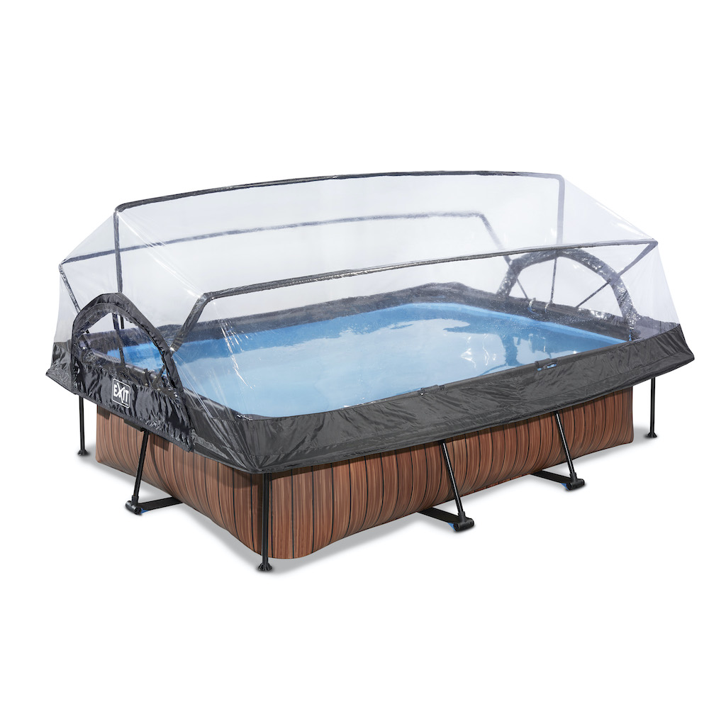 EXIT Wood zwembad 300x200x65cm met overkapping en filterpomp - bruin