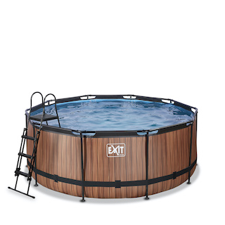 EXIT Piscine bois ø360x122cm avec pompe filtrante - marron