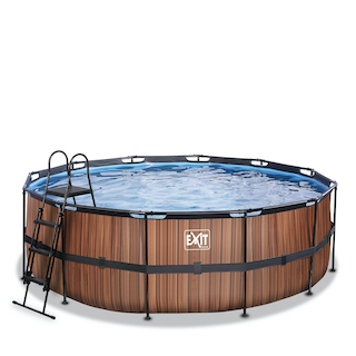 EXIT Piscine bois ø427x122cm avec pompe filtrante - marron