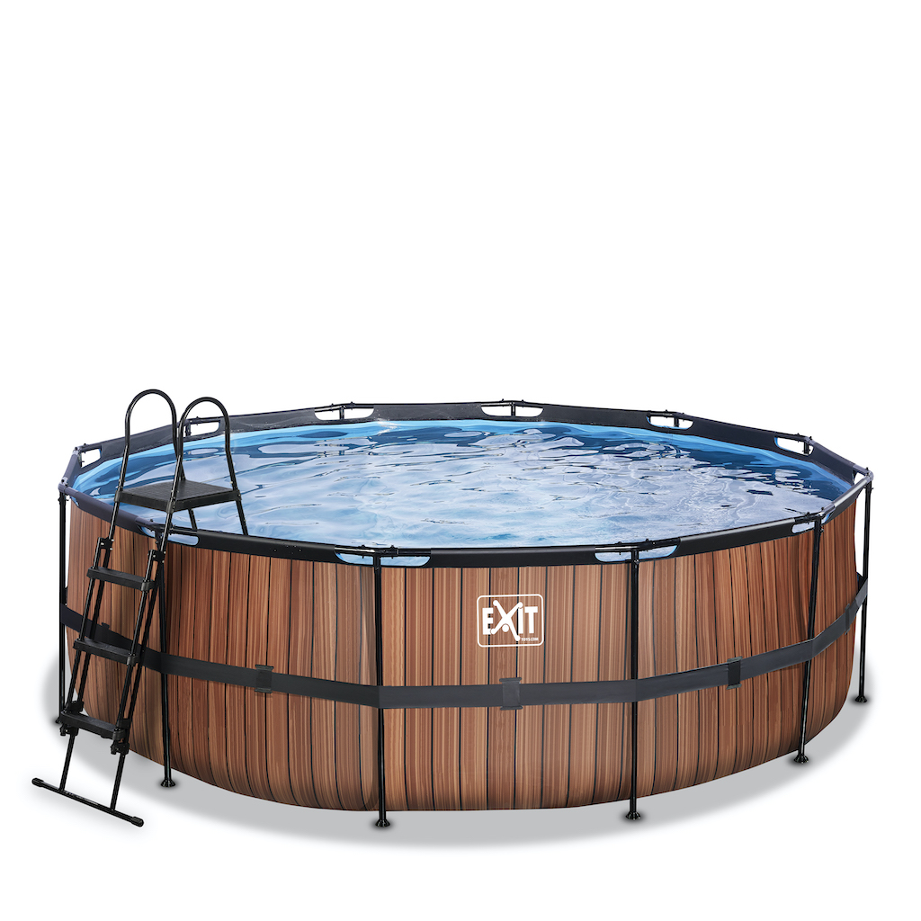 EXIT Wood zwembad &#248;427x122cm met filterpomp - bruin