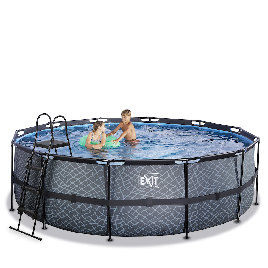 EXIT Piscine en pierre diamètre 450x122cm avec pompe de filtration - grise