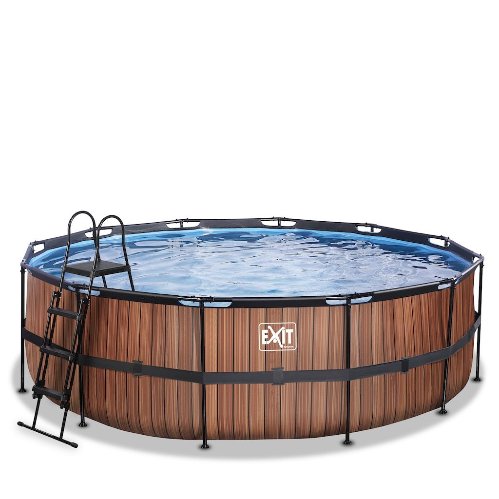 EXIT Wood zwembad diameter 450x122cm met filterpomp - bruin