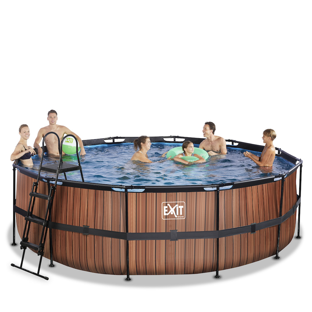 EXIT Piscine bois diamètre 450x122cm avec pompe de filtration - marron