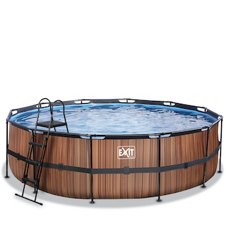EXIT Piscine bois ø488x122cm avec pompe filtrante - marron