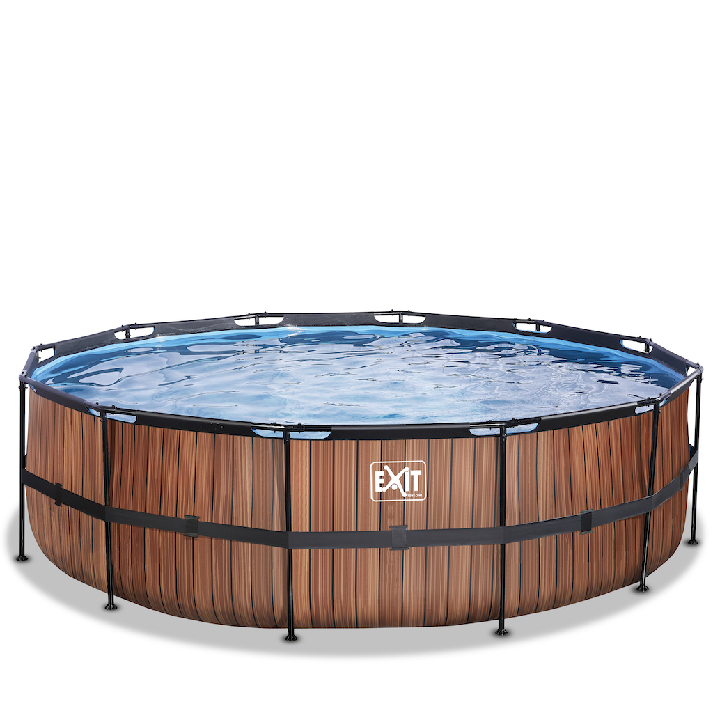 EXIT Piscine bois diamètre 488x122cm avec pompe de filtration - marron