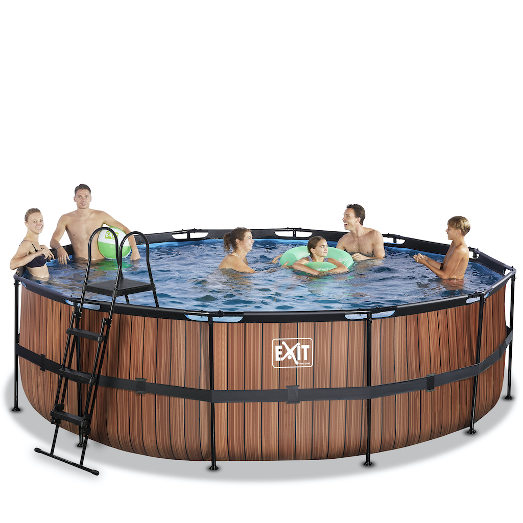 EXIT Piscine bois diamètre 488x122cm avec pompe de filtration - marron