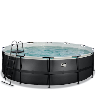 EXIT Piscine en cuir noir ø488x122cm avec pompe &agrave; filtre - noir