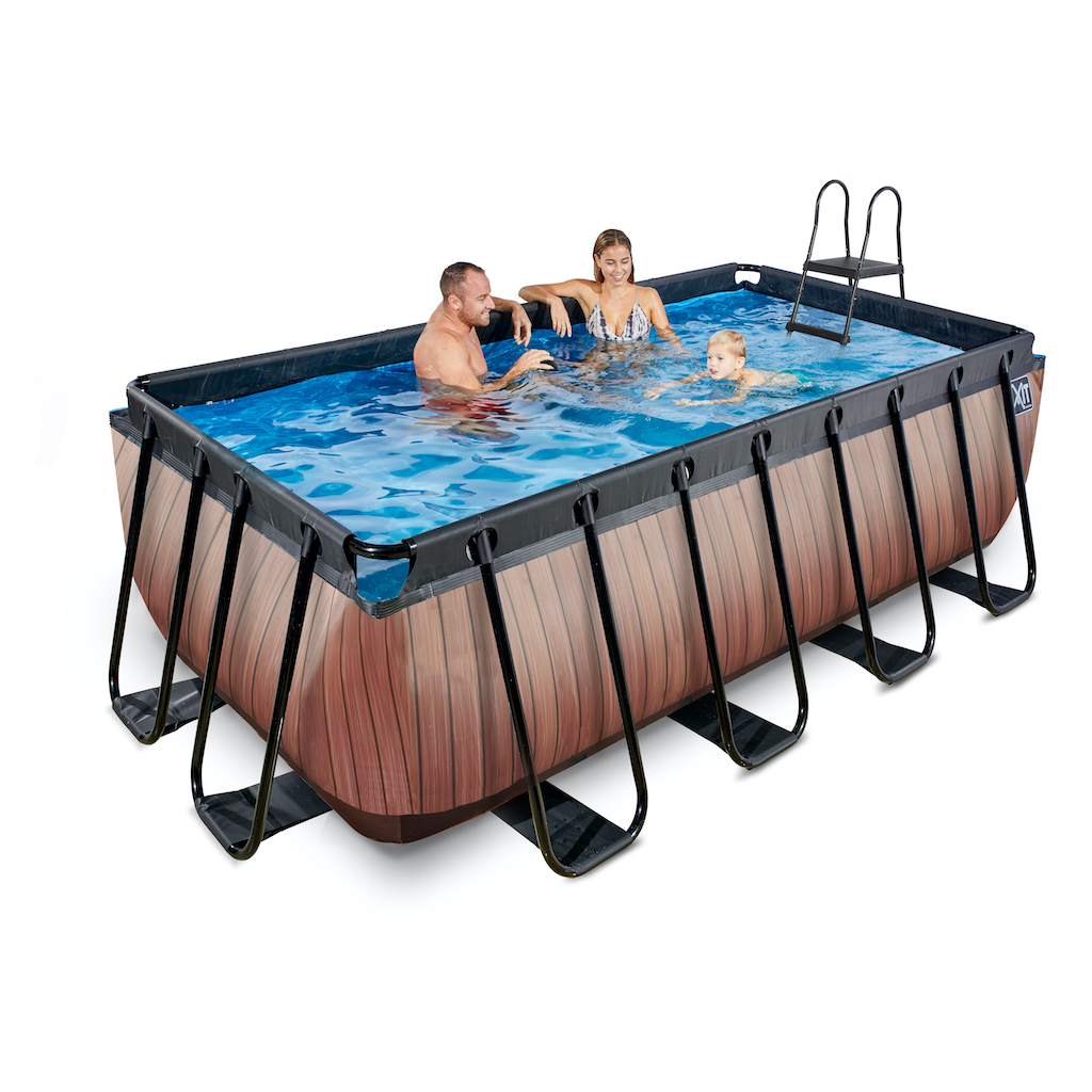 EXIT Piscine bois 400x200x122cm avec pompe filtrante - marron