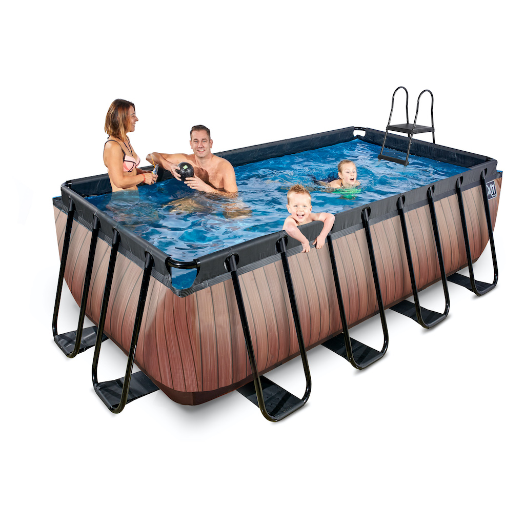 EXIT Piscine bois 400x200x122cm avec pompe filtrante - marron