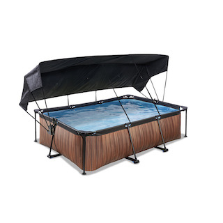 EXIT Piscine bois 220x150x65cm avec toile d'ombrage et pompe filtrante - marron