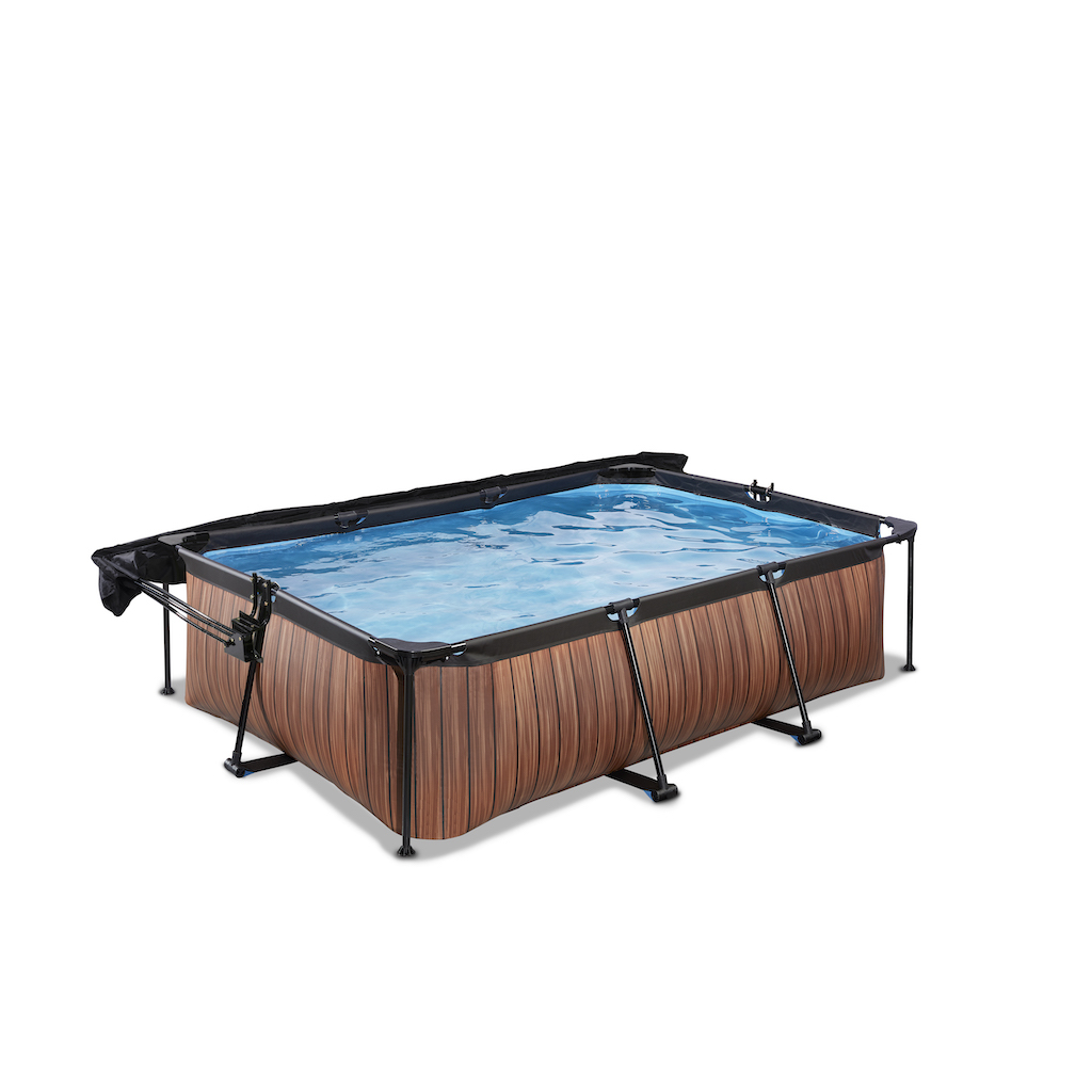 EXIT Piscine bois 220x150x65cm avec toile d'ombrage et pompe filtrante - marron