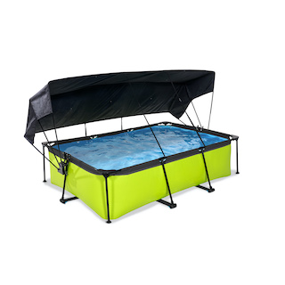 EXIT Piscine &agrave; la chaux 220x150x65cm avec toile d'ombrage et pompe &agrave; filtre - vert