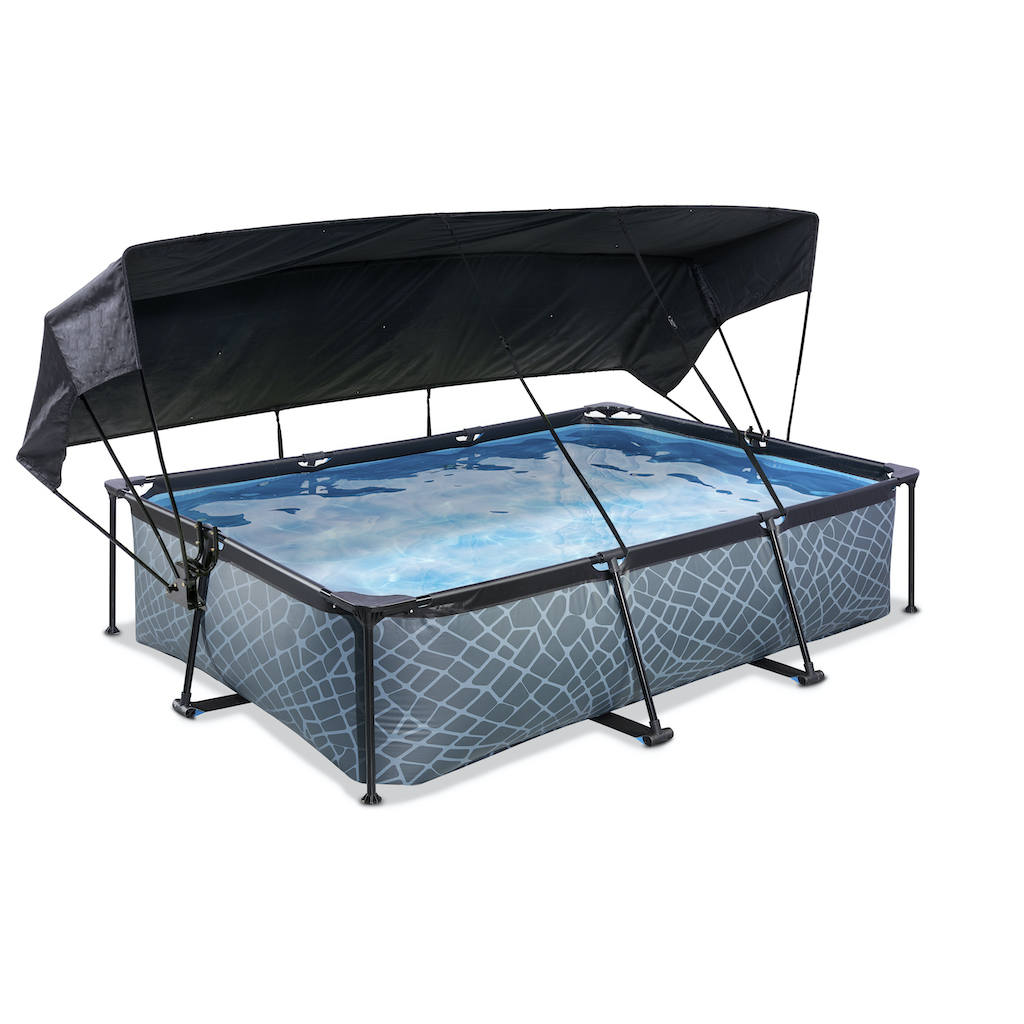 EXIT Piscine en pierre 300x200x65cm avec toile d'ombrage et pompe filtrante - gris