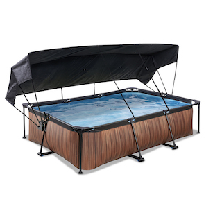 EXIT Piscine bois 300x200x65cm avec toile d'ombrage et pompe filtrante - marron