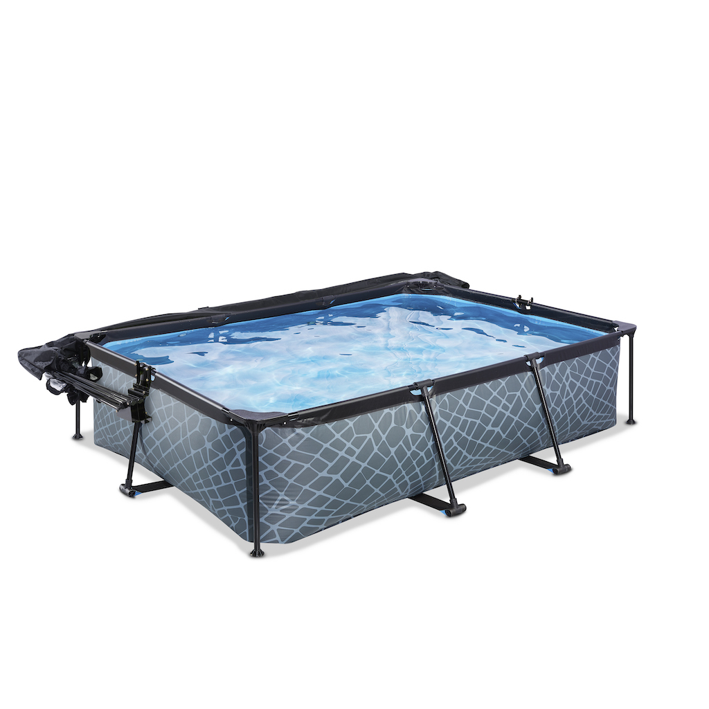 EXIT Stone zwembad 300x200x65cm met overkapping, schaduwdoek en filterpomp - grijs