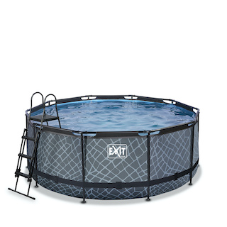 EXIT Stone piscine ø360x122cm avec pompe filtre &agrave; sable - gris
