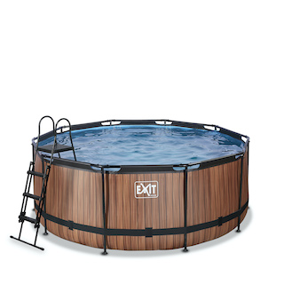EXIT Piscine bois ø360x122cm avec pompe filtre &agrave; sable - marron