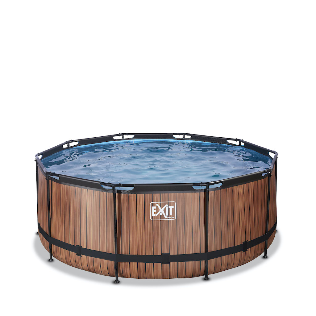 EXIT Wood zwembad diameter 360x122cm met zandfilterpomp - bruin